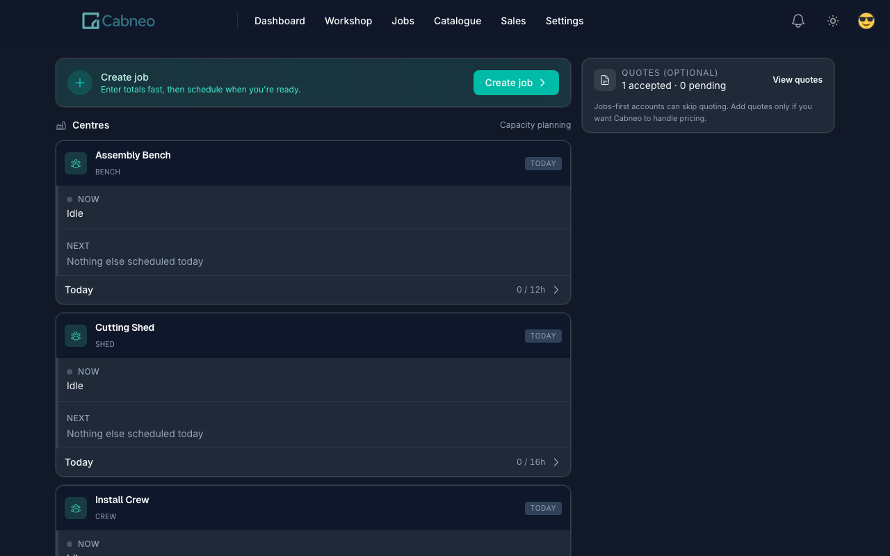 Dashboard with starter centres