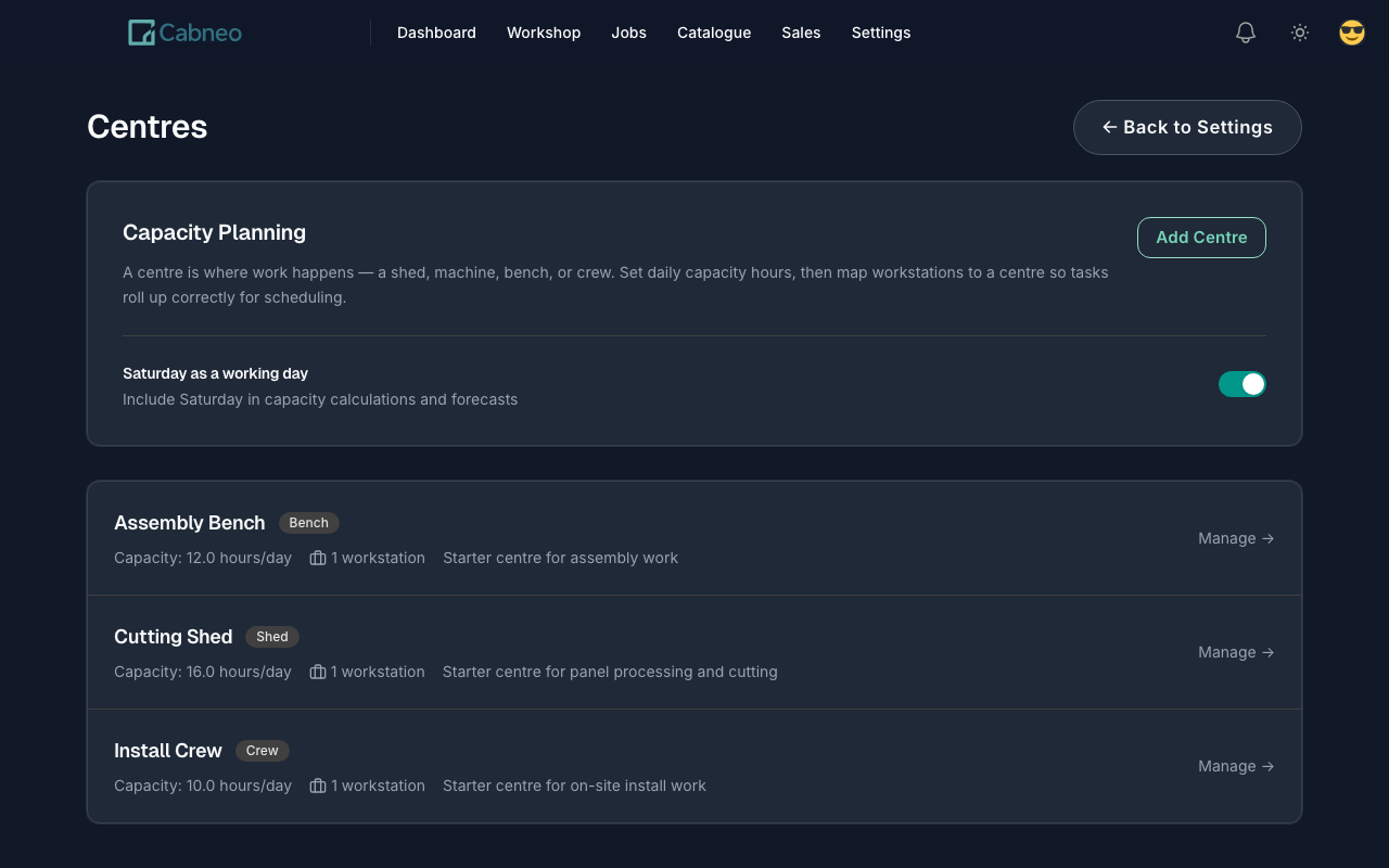 Centres defaults overview