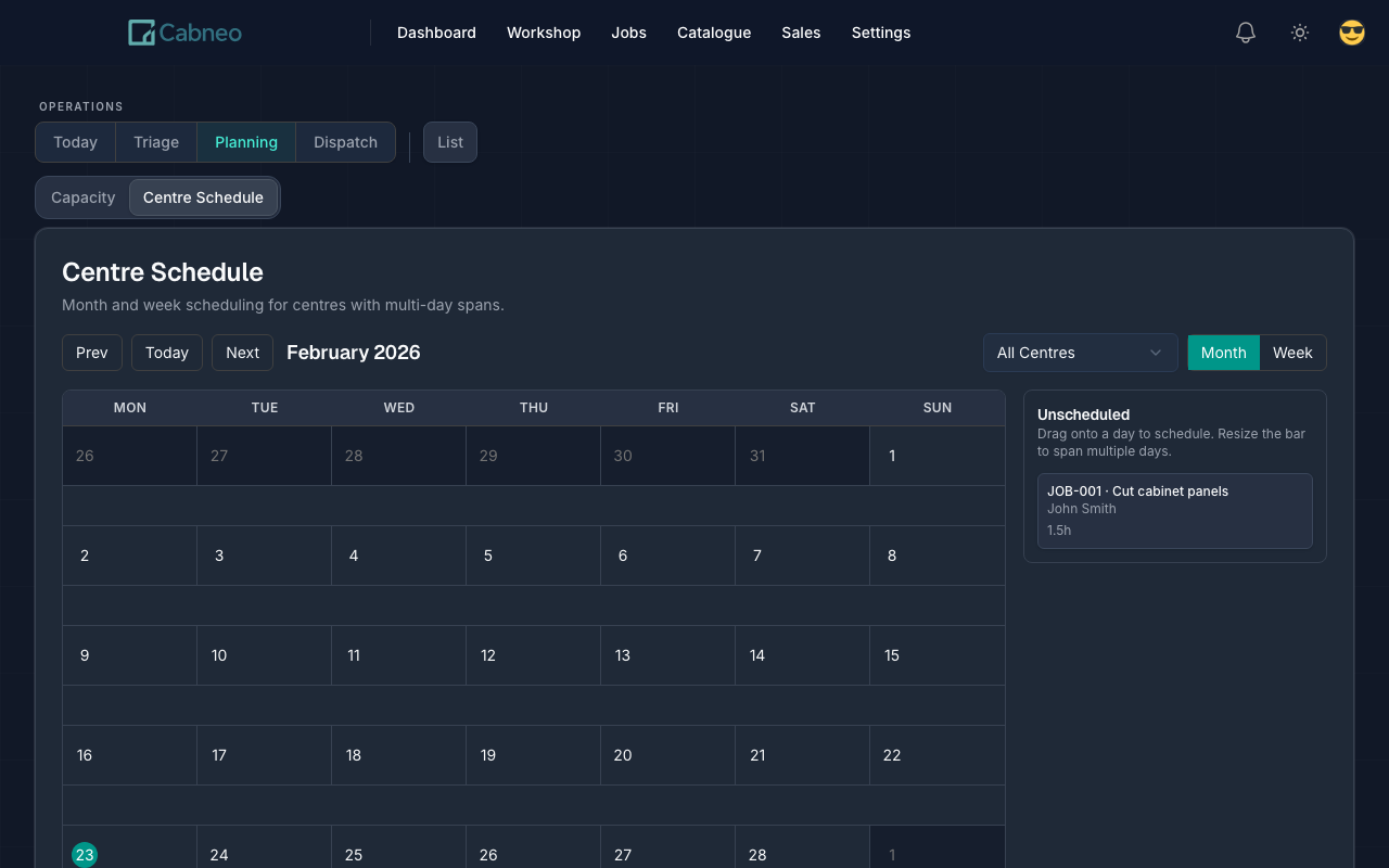 Centre schedule view